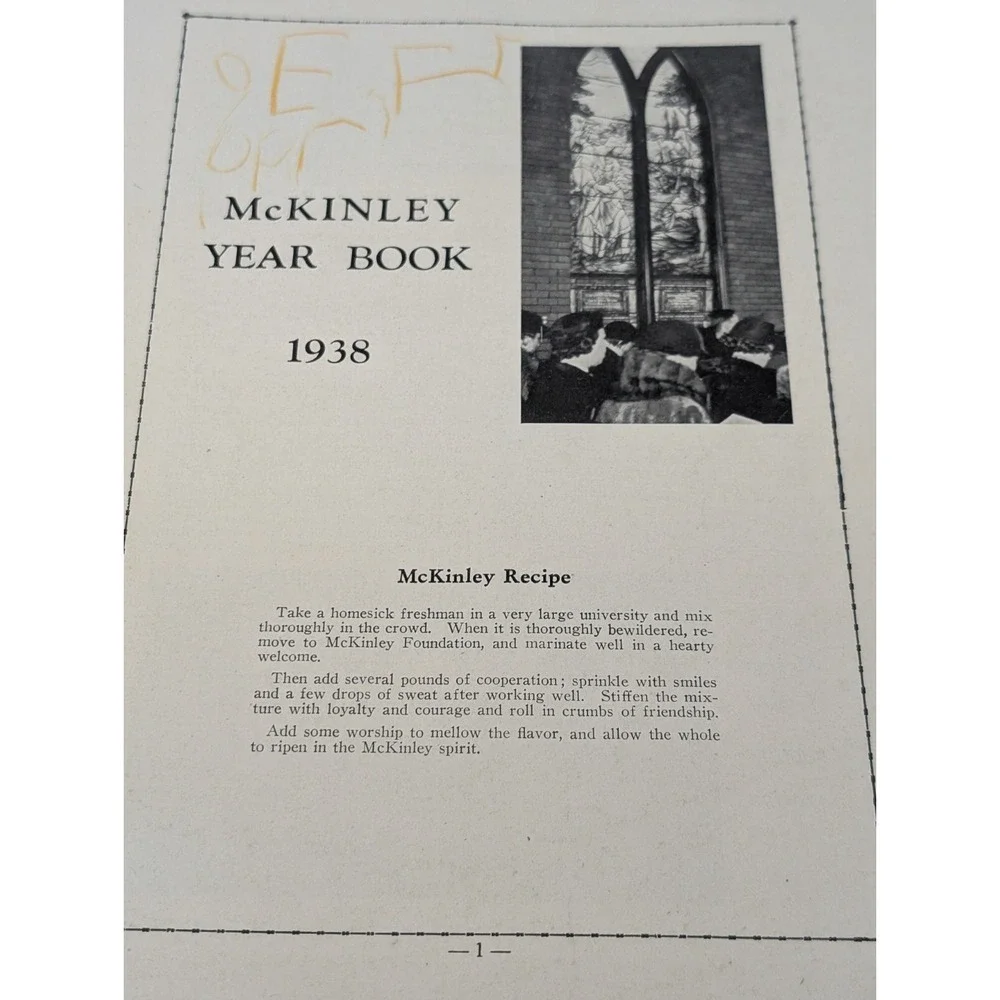 Mckinley Foundation University of Illinois Yearbook Vintage‎ Antique 1938 Church